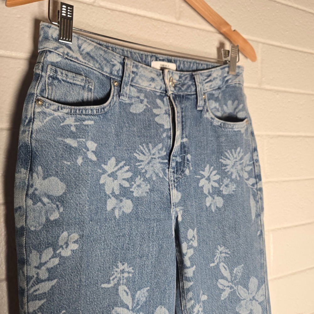 Y2K Vtg Forever 21 Floral Print Jeans 26 High Rise Flare Light Wash Denim Boho‎ - Picture 6 of 9